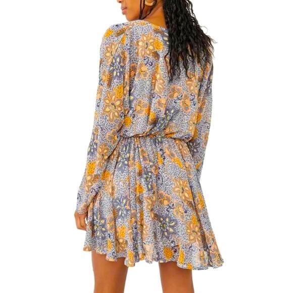 NWT Free People Dress Teegan Mini Faux Wrap Top Long Sleeve Floral V-Neck Large - Picture 4 of 10